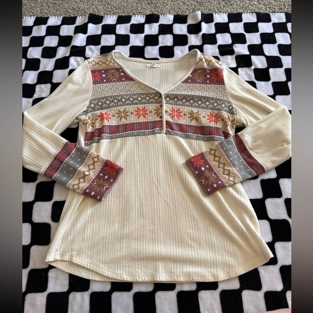 Women's Cream and Multicolor Patterned Top